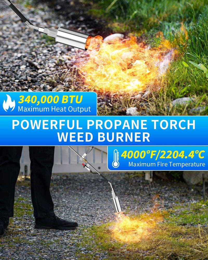 BEBOBLY Propane Torch Weed Burner Kit, Weed Torch High Output 340,000 BTU with 11.5FT Hose, Heavy Duty Blow Torch with Flame Control and Button Igniter, Flamethrower for Weeding, Roofing, Snow Melting, BBQ - Image 2